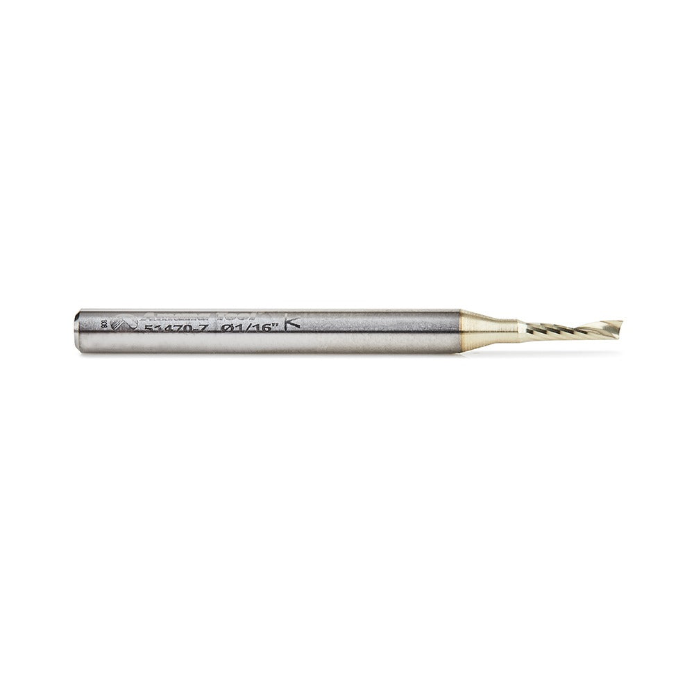 Amana 51470-Z Solid Carbide CNC Spiral 'O' Flute, Aluminum Cutting 1/16" Dia x 1/4" x 1/8" Shank Up-Cut ZrN Coated Router Bit