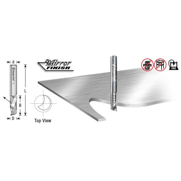 Amana 51478 Solid Carbide CNC Spiral 'O' Single Flute, Aluminum Cutting 3/16" Dia x 5/8" x 1/4" Shank x 2" Long Up-Cut Router Bit
