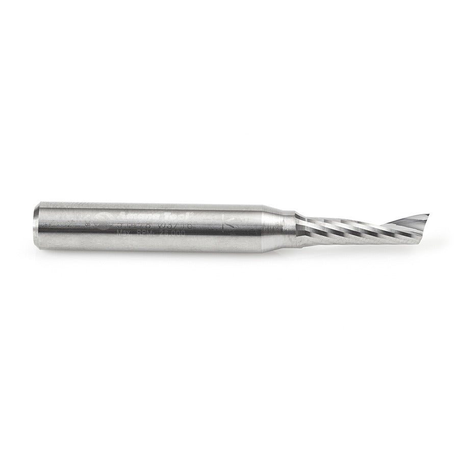 Amana 51478 Solid Carbide CNC Spiral 'O' Single Flute, Aluminum Cutting 3/16" Dia x 5/8" x 1/4" Shank x 2" Long Up-Cut Router Bit