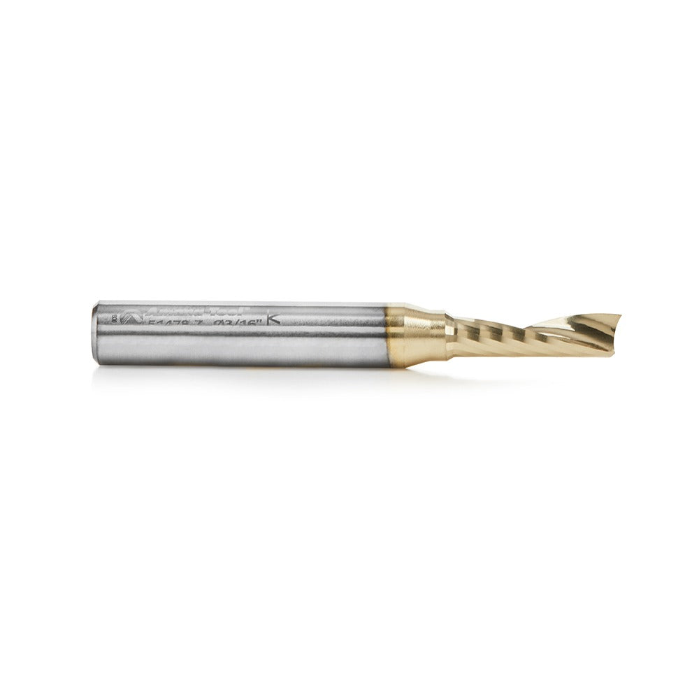 Amana 51478-Z Solid Carbide CNC Spiral 'O' Flute, Aluminum Cutting 3/16" Dia x 5/8" x 1/4" Shank Up-Cut ZrN Coated Router Bit