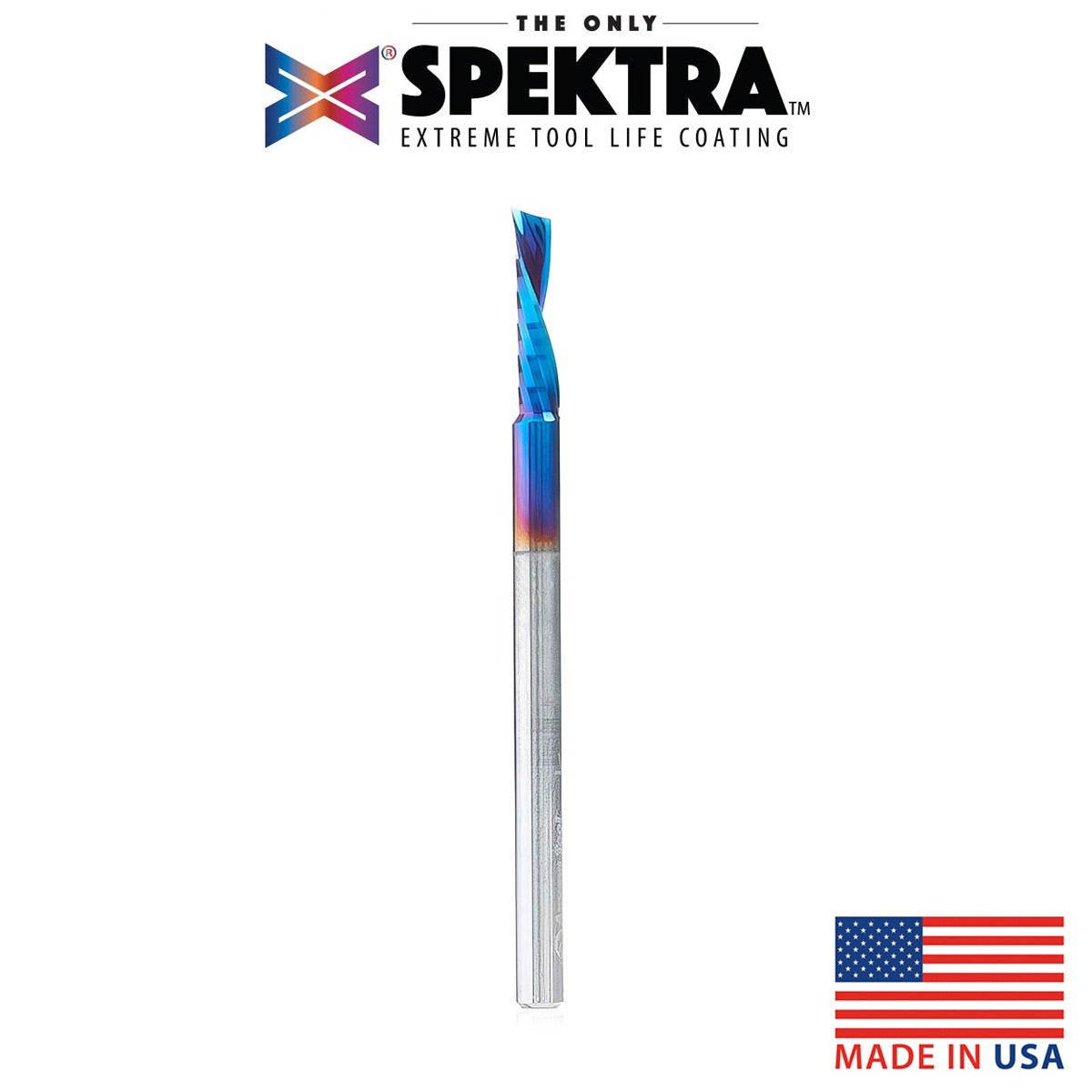 Amana 51510-K Solid Carbide CNC Spektra™ Extreme Tool Life Coated Spiral 'O' Flute, Plastic Cutting 1/8" Dia x 1/2" x 1/8" Shank Down-Cut Design Router Bit