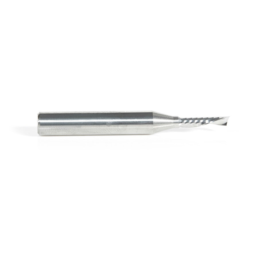 Amana 51511 Solid Carbide CNC Spiral 'O' Single Flute, Plastic Cutting 1/8" Dia x 1/2" x 1/4" Shank x 2" Long Down-Cut Router Bit
