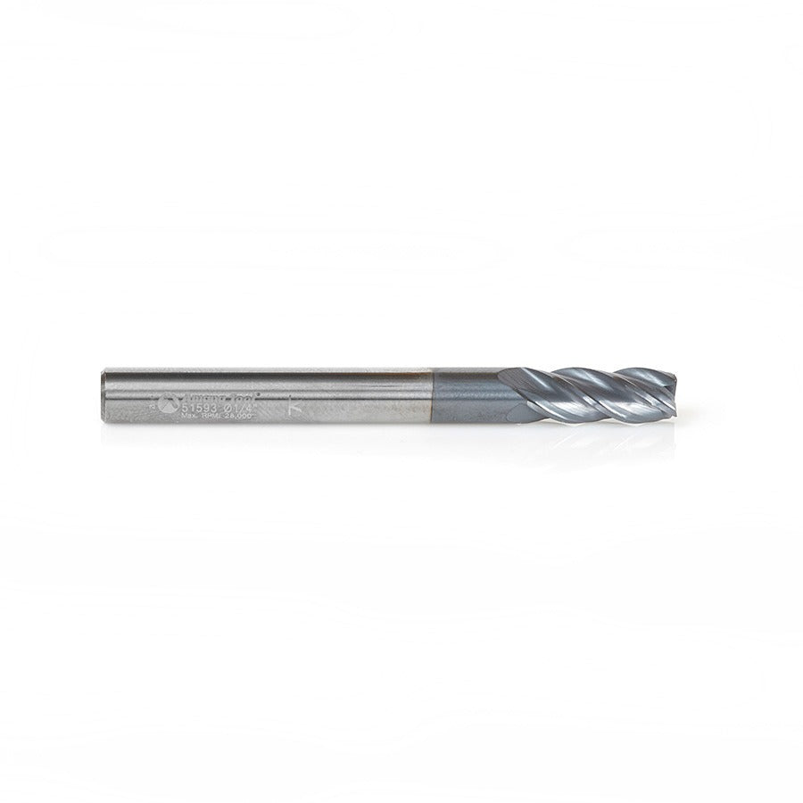 Amana 51593 CNC Variable Helix Spiral Square Bottom 1/4" Dia x 5/8" x 1/4" Shank Solid Carbide AlTiN Coated End Mill