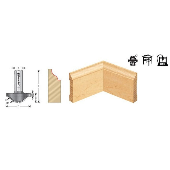 Amana 54297 Carbide Tipped Base Molding Ogee Edge Detail 5/16" x 3/8" Radius x 1-7/16" Dia x 19/32" x 1/2" Shank