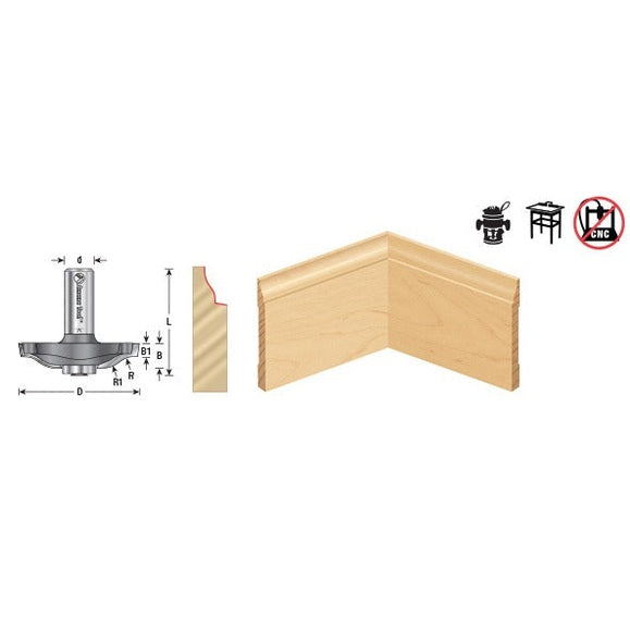 Amana 54299 Carbide Tipped Base Molding Ogee Edge Detail with BB 19/64" x 13/32" Radius x 1-53/64" Dia x 3/8" x 1/2" Shank