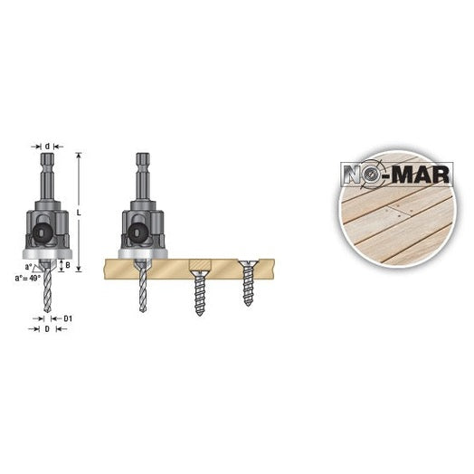 Amana 55293 Carbide Tipped 82 Degree Countersink with Adjustable Low Friction Depth Stop, 3/8" Dia x 7/64" Drill Dia x 1/4" Quick Release Hex Shank for Wood Screw #8