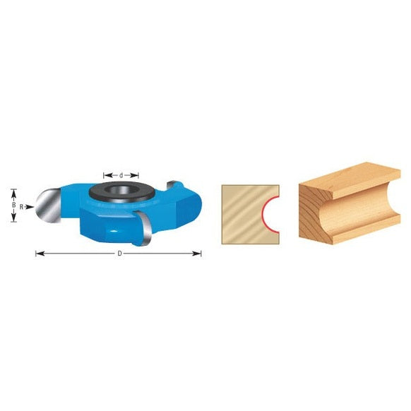 Amana 930 Carbide Tipped 3-Wing Flute Convex 1 Flute x 1/2" Radius x 2-5/8" Dia x 1" x 1/2" & 3/4" Bore