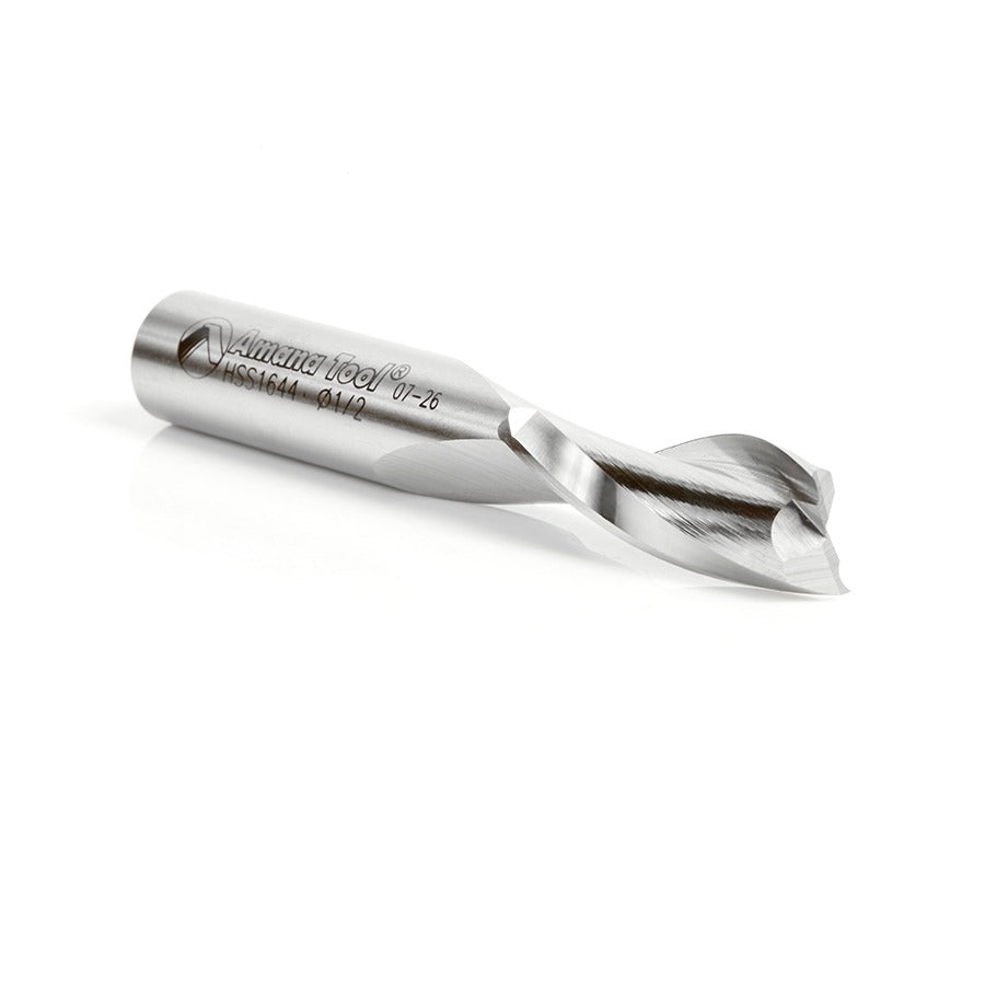 Amana HSS1644 High Speed Steel HSS Double Flute Spiral Aluminum Cutting 1/2" Dia x 1-1/2" x 1/2" Shank Up-Cut Router Bit
