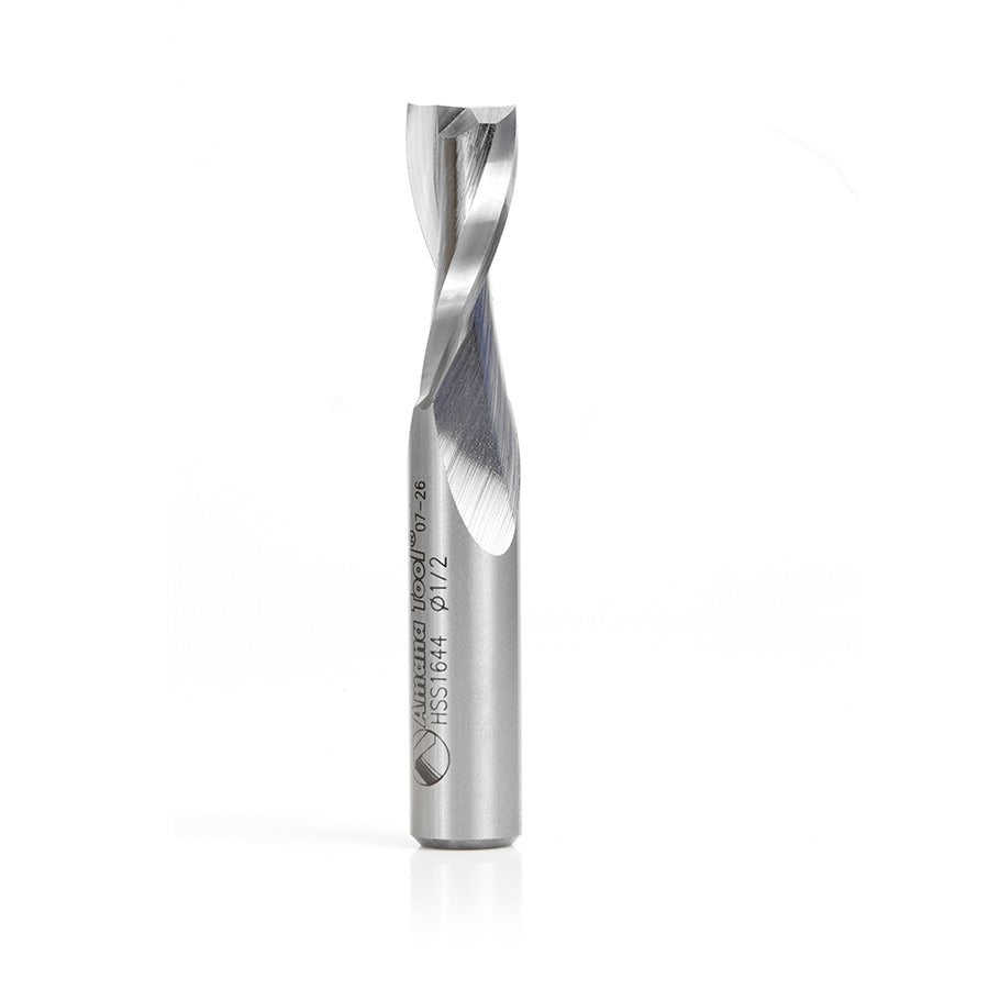 Amana HSS1644 High Speed Steel HSS Double Flute Spiral Aluminum Cutting 1/2" Dia x 1-1/2" x 1/2" Shank Up-Cut Router Bit