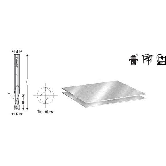 Amana HSS1645 High Speed Steel HSS Double Flute Spiral Aluminum Cutting 1/2" Dia x 1-1/2" x 1/2" Shank Up-Cut Router Bit