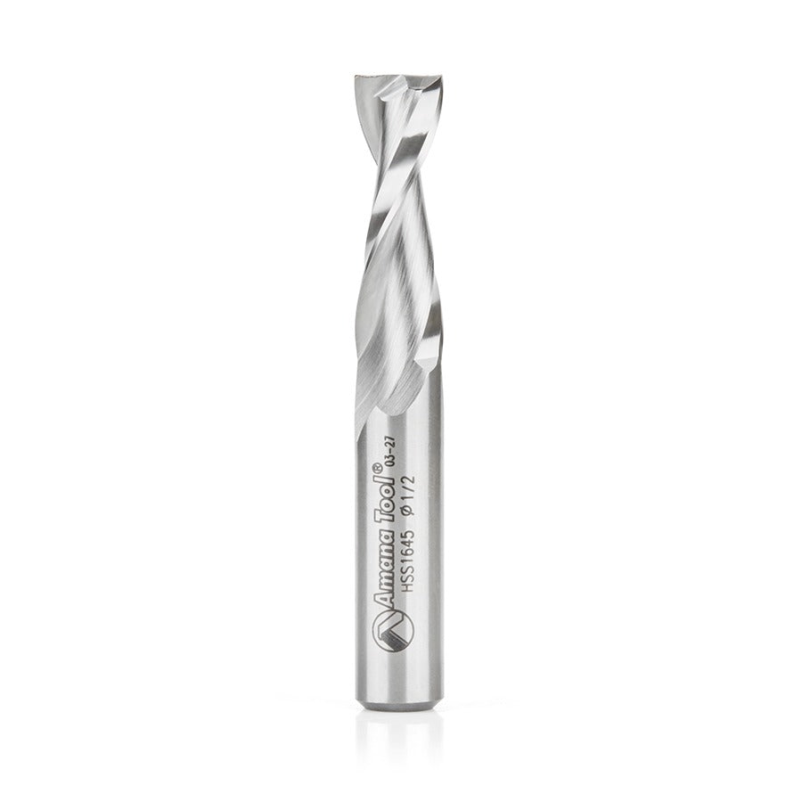 Amana HSS1645 High Speed Steel HSS Double Flute Spiral Aluminum Cutting 1/2" Dia x 1-1/2" x 1/2" Shank Up-Cut Router Bit