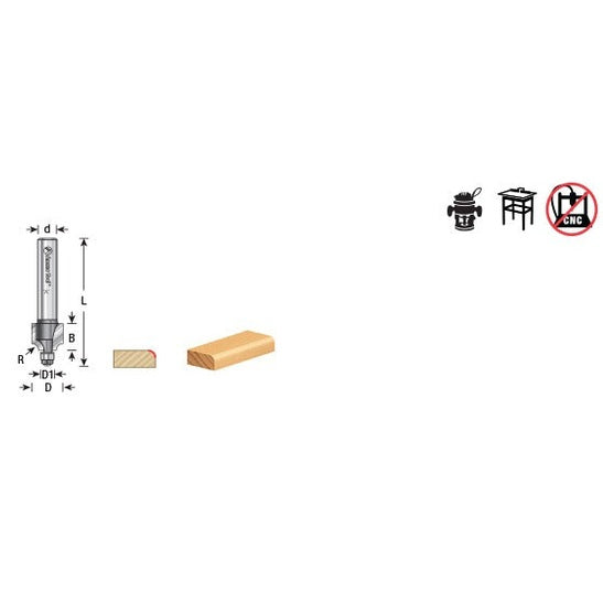 Amana MR0112 Carbide Tipped Miniature Corner Rounding 1/8" Radius x 7/16" Dia x 3/8" x 1/4" Shank with Mini 3/16" Dia Lower Ball Bearing