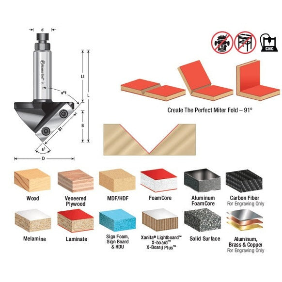 Amana RC-1028 NC Insert V-Groove 91 Deg x 1-5/16 x 3/4 Shank
