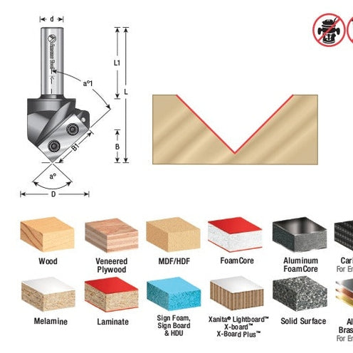 Amana RC-1100 CNC Insert V-Groove 91 Deg x 1-1/2" Dia x 3/4" x 1/2" Shank