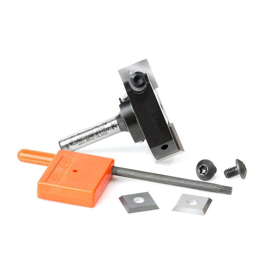 Amana RC-2248 Insert Carbide Mini Spoilboard Surfacing, Rabbeting, Flycutter, Slab Leveler & Surface Planer 1-1/2" Dia x 15/32" 12mm x 1/4" Shank Router Bit