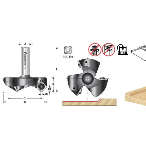 Amana RC-2255 CNC Insert Carbide 3 Wing/Flute Heavy Duty Spoilboard Plunging, Surfacing, Planing, Flycutter & Slab Leveler 2-1/2" Dia x 53/64" x 1/2" Shank Router Bit