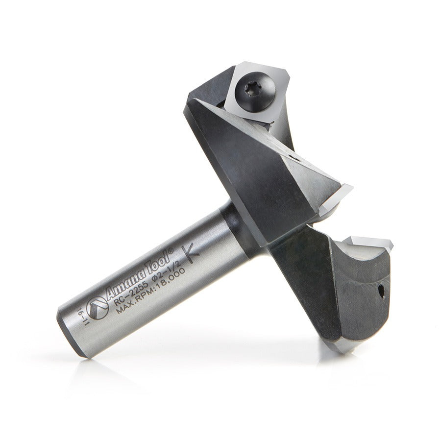 Amana RC-2255 CNC Insert Carbide 3 Wing/Flute Heavy Duty Spoilboard Plunging, Surfacing, Planing, Flycutter & Slab Leveler 2-1/2" Dia x 53/64" x 1/2" Shank Router Bit