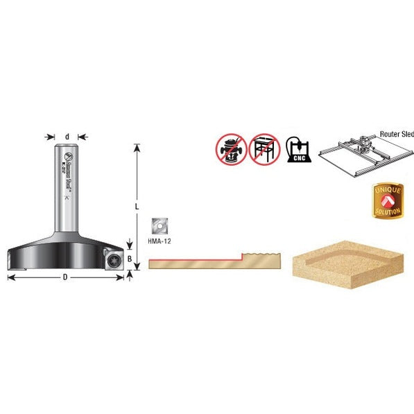 Amana RC-2257 CNC Insert Carbide Spoilboard Surfacing, Rabbeting, Flycutter, Slab Leveler & Surface Planer 2-1/2" Dia x 1/2" x 1/2" Shank Router Bit