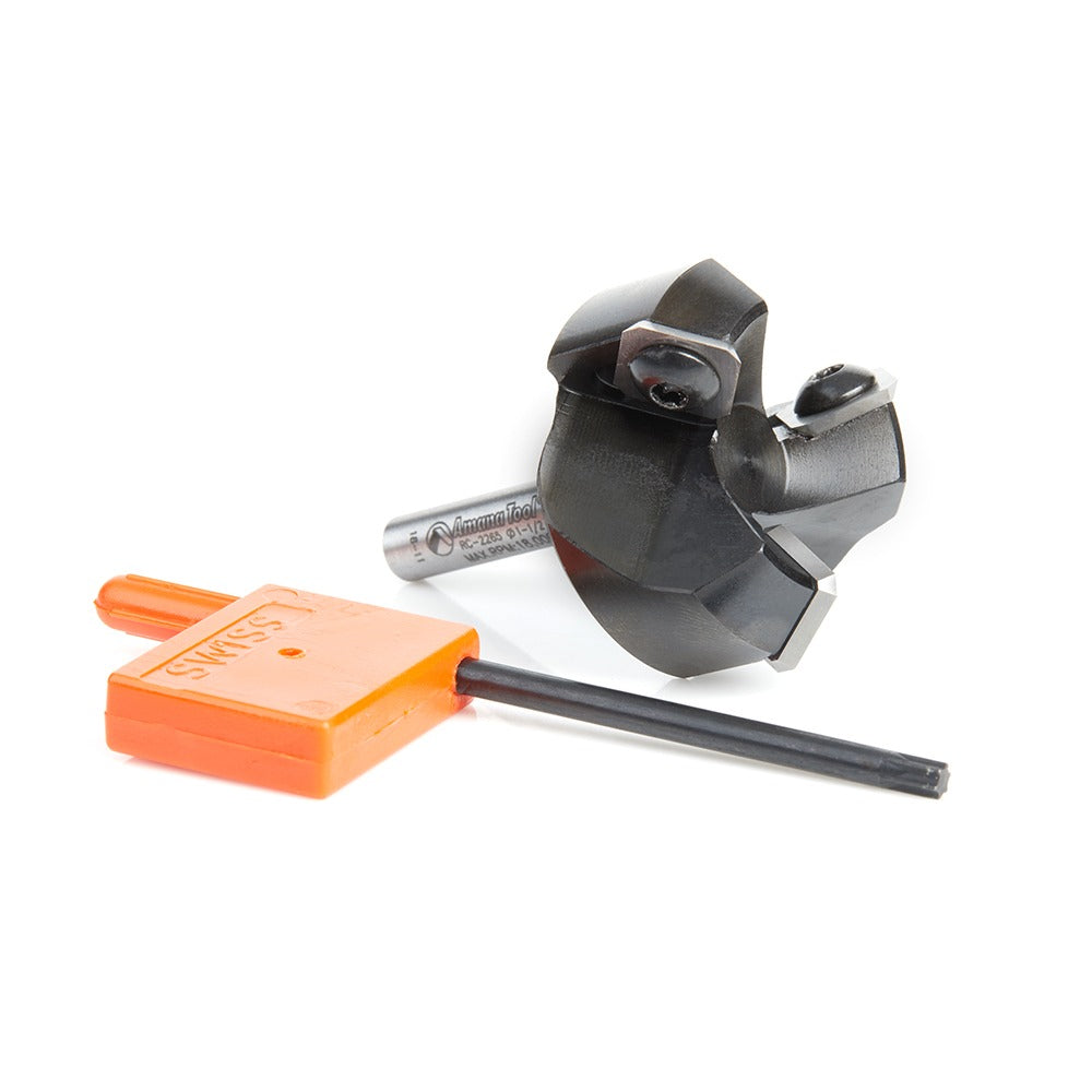 Amana RC-2265 CNC Insert Carbide 3 Wing/Flute Heavy Duty Spoilboard Plunging, Surfacing, Planing, Flycutter & Slab Leveler 1-1/2" Dia x 3/4" x 1/4" Shank Router Bit