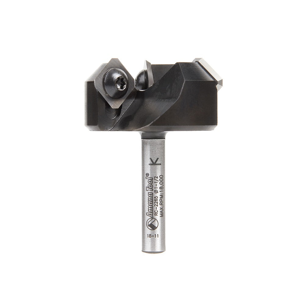 Amana RC-2265 CNC Insert Carbide 3 Wing/Flute Heavy Duty Spoilboard Plunging, Surfacing, Planing, Flycutter & Slab Leveler 1-1/2" Dia x 3/4" x 1/4" Shank Router Bit