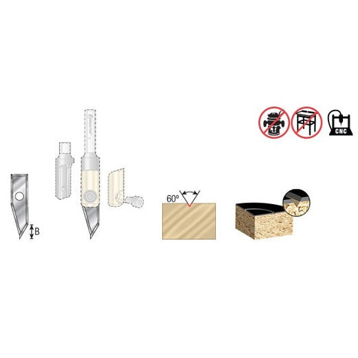 Amana RCK-382 Solid Carbide Insert 60 Deg x 0.020 Inch V Tip Width Engraving Knife for In-Groove System
