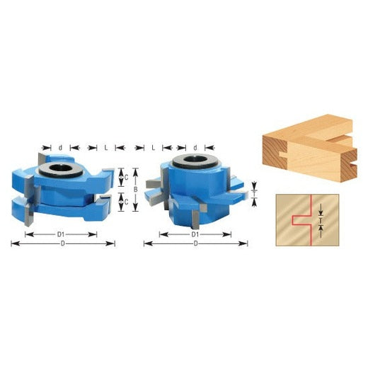 Amana SC555 2-Piece Carbide Tipped 3-Wing Instile & Rail Adjustable Cabinet Door 2-3/8" Dia x 1-1/16' to 1-21/64" x 1/2" & 3/4" Bore Set for 5/8" to 1-1/4" Material