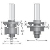 Dimar 141R8-50 1-13/16" Dia, Carbide Tipped, Tongue & Groove Bevel Bit Set, 2 Flutes, 1/2" Shank, 3" Length