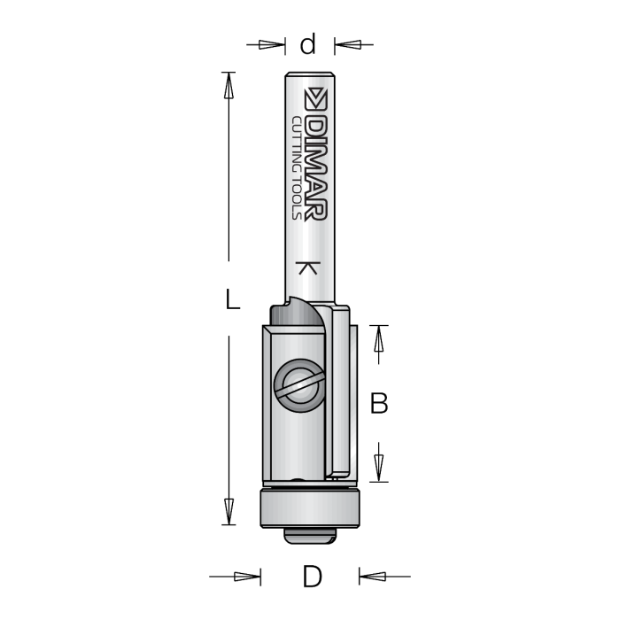 Dimar 1RL4-12 1/2" Dia, Carbide Inserts, Flush Trim Bit, 2 Flutes, 1/4" Shank, 2 7/16" Length