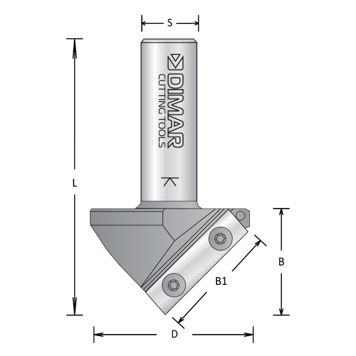 Dimar 5R8-225S 13/16" Dia, Carbide Inserts, V-Groove Router Cutter, 1 Flute, 1/2" Shank, 2-3/8" Length