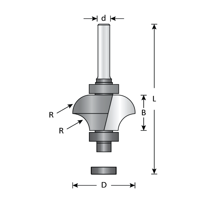 Dimar 912R4-8 - 1 1/4" Dia, Carbide Tipped, Matching Corner Round Bits, 2 Flutes, 1/4" Shank, 2 23/32" Length