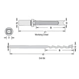 Dimar MQC-005 - 1/2" Dia, Hardened Steel, Mortising Chisel and Drill Bit Set. 3/4" Shank, Cutting Length 3 5/32", Length 8 1/4"