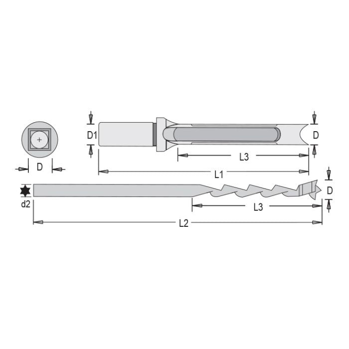 Dimar MQC-009 1" Dia, Hardened Steel, Mortising Chisel and Drill Bit Set. 3/4" Shank, Cutting Length 4 1/8", Length 8-7/8"