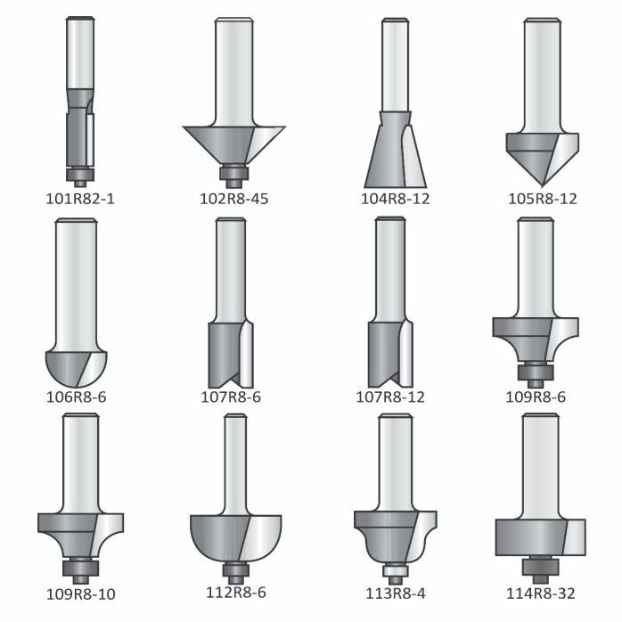 Dimar R-SET-12 - Carbide Tipped, 12 Piece Router Bit Set, 2 Flutes, 1/2" Shank