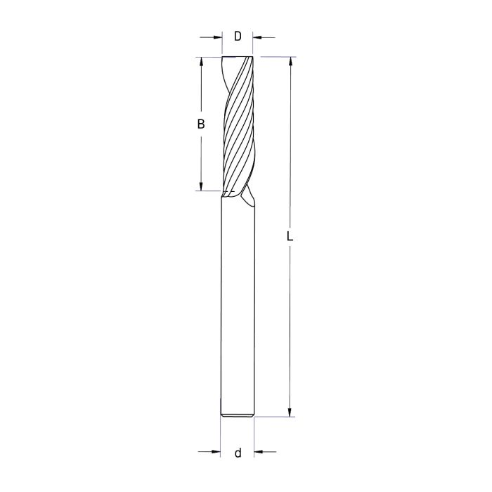 Dimar SCPL45 - 3/16" Dia, Solid Carbide, O Flute Spiral Bit for Plastic, Upcut, 3/16" Shank, 2" Length