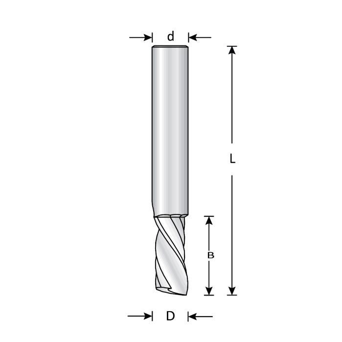 Dimar SCPL45DCP 3/16" Dia, Solid Carbide, O Flute Spiral Bit for Plastic, Downcut, 3/16" Shank, 2" Length