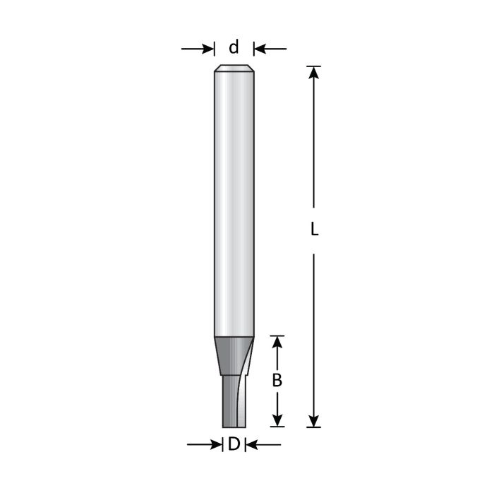 Dimar SCR4-4 - 5/32" Dia, Solid Carbide, Straight Bit, 2 Flute, 1/4" Shank, 2" Length