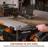 Evolution R10TBLX Multi-Material Table Saw with Wheeled Scissor Stand | 10 in. Multi-Material Cutting Blade