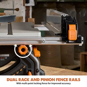 Evolution R10TBLX Multi-Material Table Saw with Wheeled Scissor Stand | 10 in. Multi-Material Cutting Blade