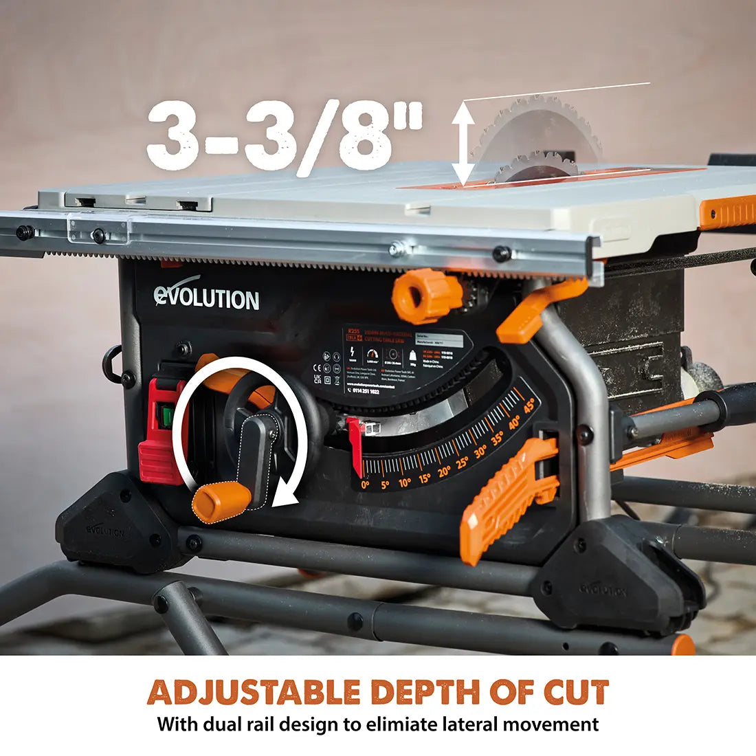 Evolution R10TBLX Multi-Material Table Saw with Wheeled Scissor Stand | 10 in. Multi-Material Cutting Blade