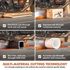 Evolution R10TBLX Multi-Material Table Saw with Wheeled Scissor Stand | 10 in. Multi-Material Cutting Blade