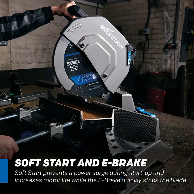 Evolution S14MCS: Cold Cut Mitering Chop Saw With 14 in. EVOMAX14ST Blade | Heavy Duty | Metal Cutting