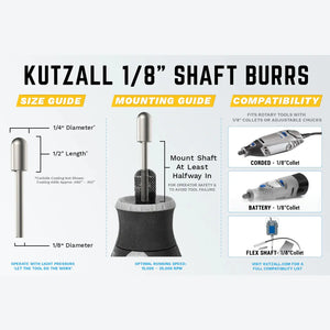 KUTZALL - BALL NOSE BURR, 1/8 SHAFT