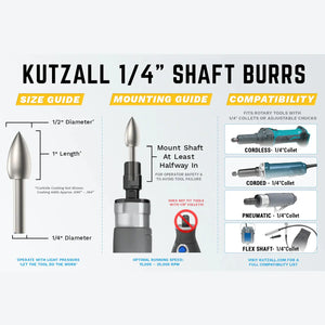 KUTZALL - FLAME BURR, 1/4 SHAFT