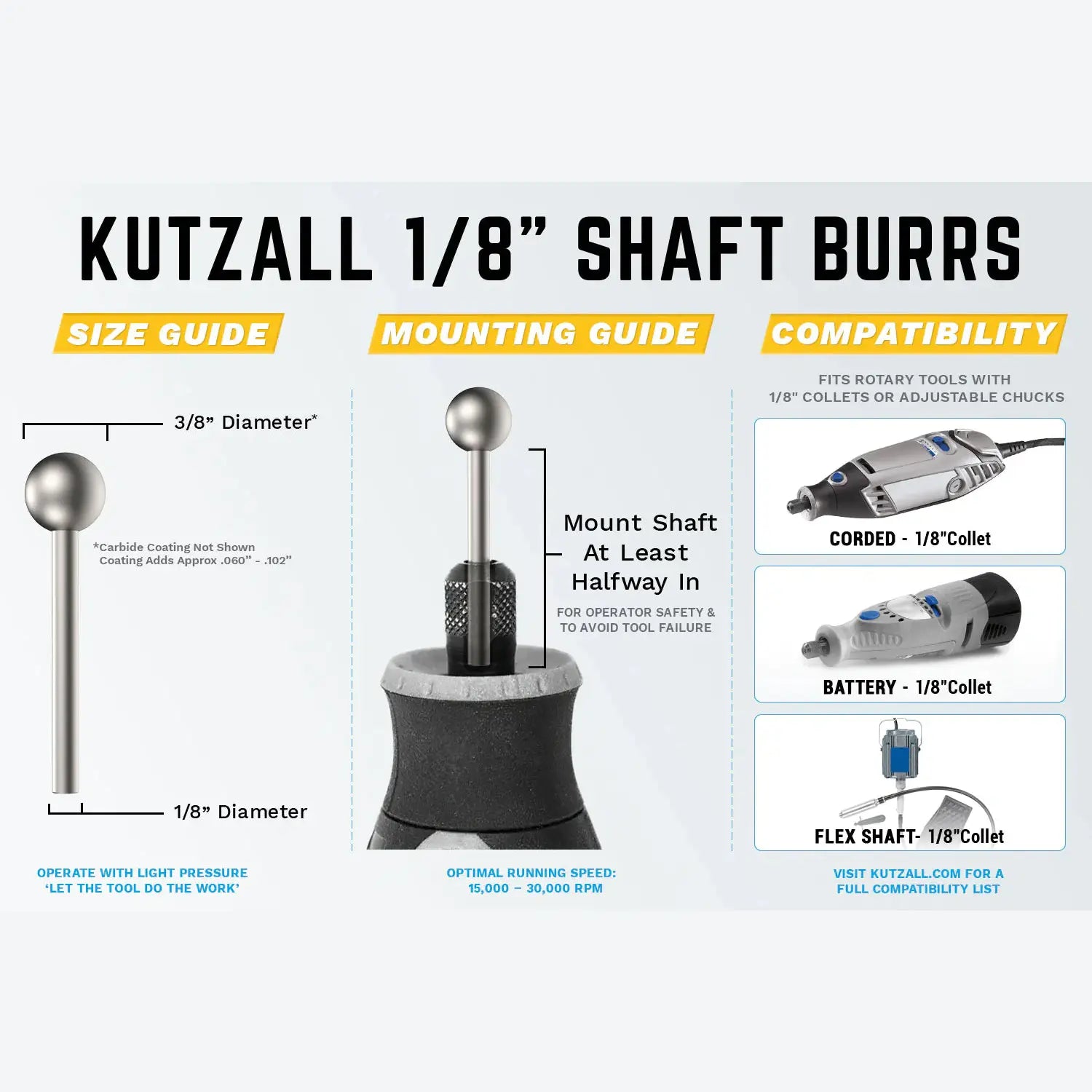 KUTZALL - SPHERE BURR, 1/8 SHAFT