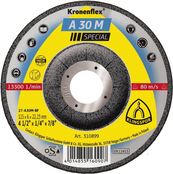 Klingspor A 30 M - Kronenflex grinding discs for Stainless steel, Steel