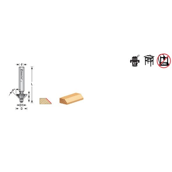 MR0108 - Miniature Chamfer 45 Degree x 9/16 Dia x 1/4 x 1/4 Inch Shank with Mini 3/16 Dia Lower Ball Bearing