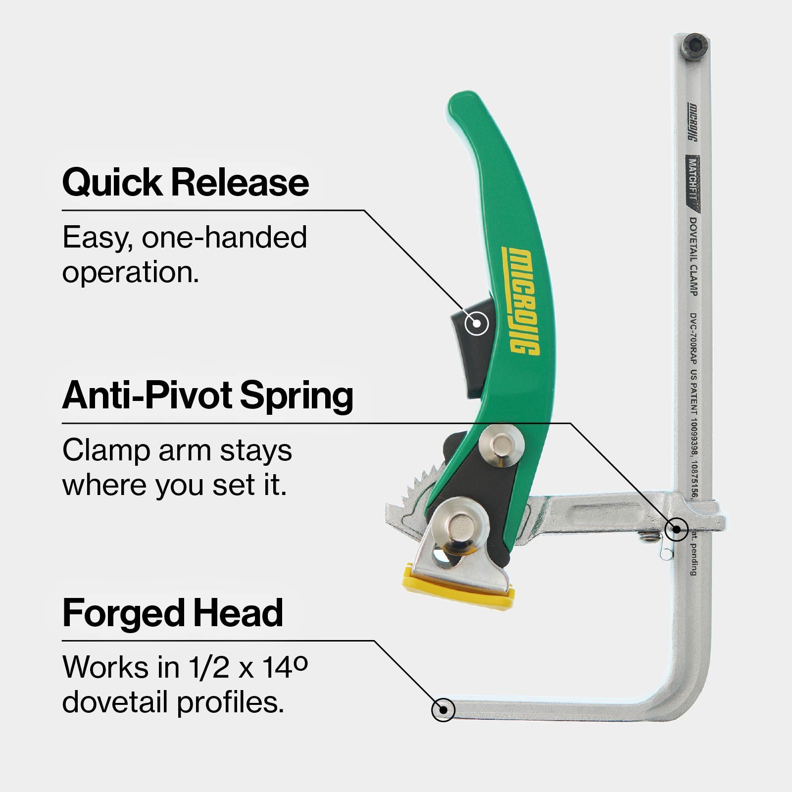 Microjig DVC-700RAP - MATCHFIT Dovetail Ratchet Clamp AP