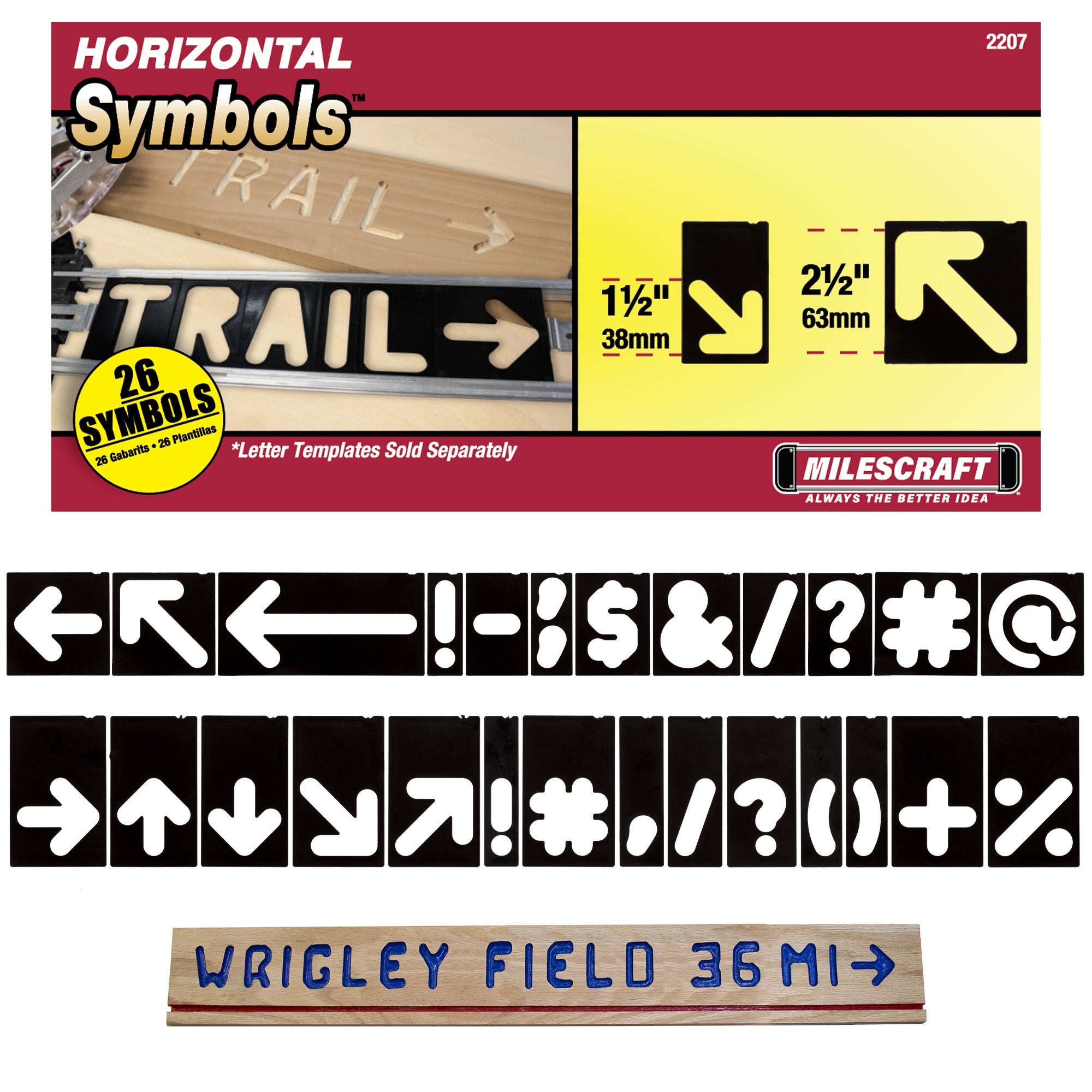Milescraft 2207 1-1/2” AND 2-1/2” Horizontal Arrow and Symbol Templates