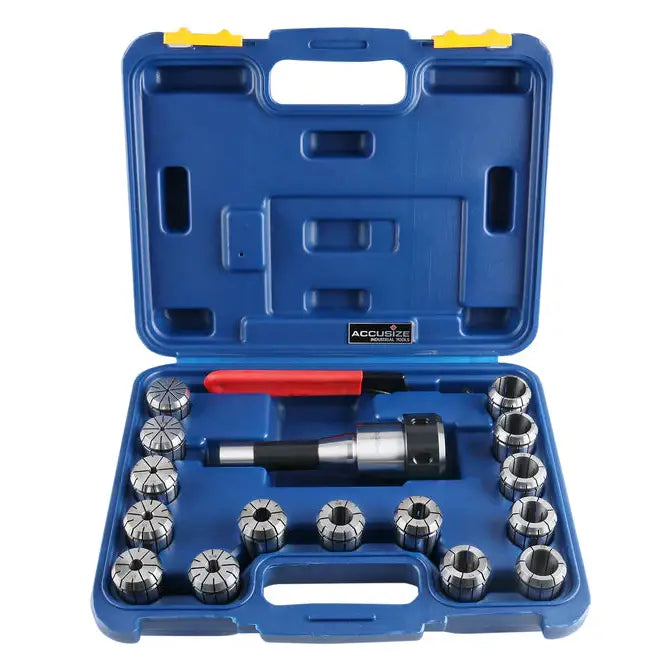 R8-OZ25 Collet Set 15 Pc/Sets , w/ 1 R8 Collet Chuck, and 1/8", 3/16", 1/4", 5/16", 3/8", 7/16", 1/2", 9/16", 5/8", 11/16", 3/4", 13/16", 7/8", 15/16" & 1" OZ25 Collets, 1 Spanner Wrench, 0223-0362