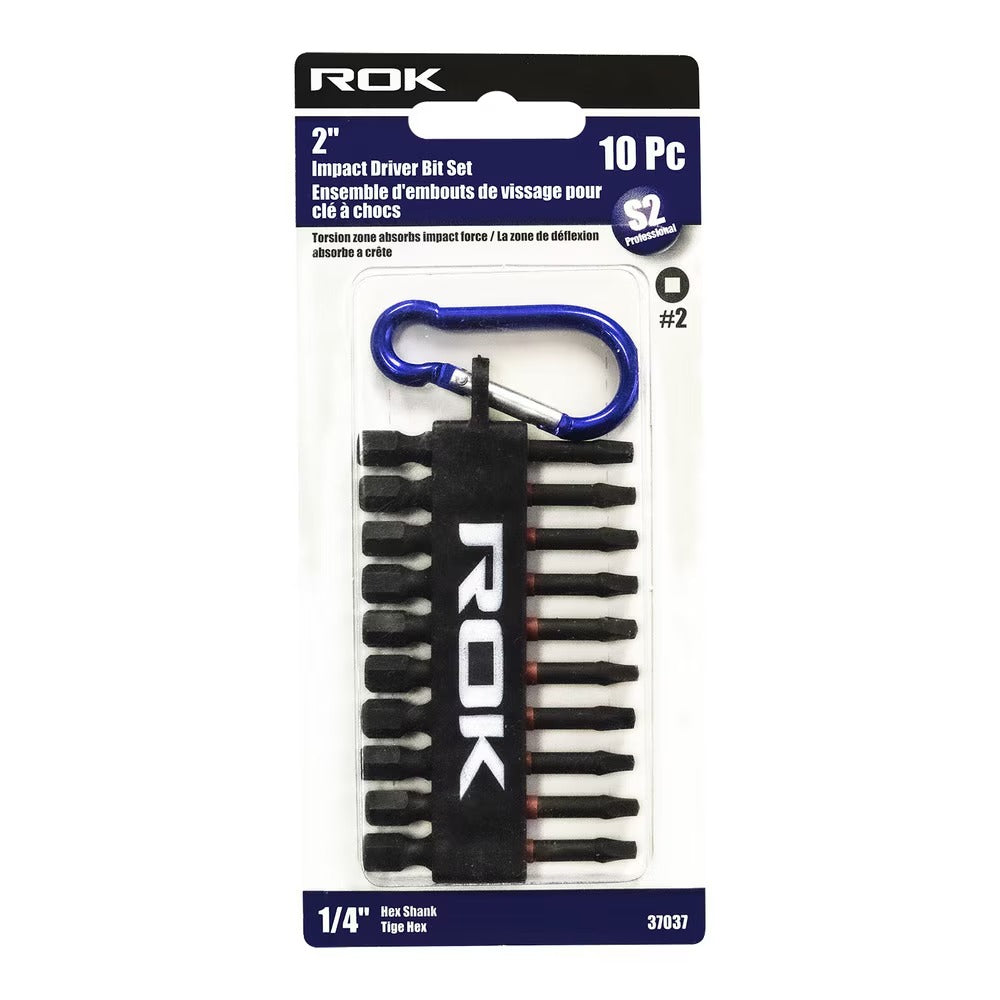ROK 37037 10 PC 2" Impact Driver Bit Set #2 Square